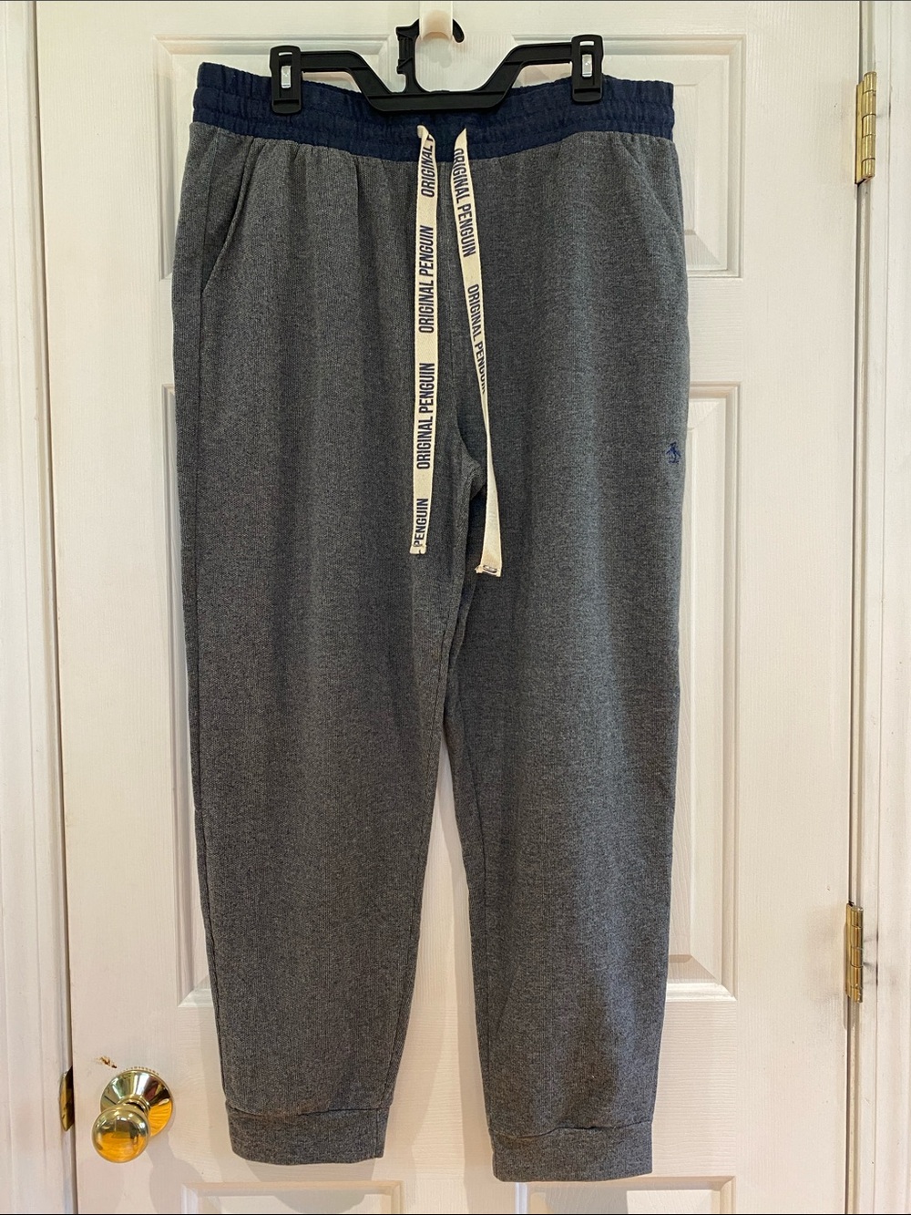Original Penguin Heather Gray Jogger Sweatpants with Navy Waistband